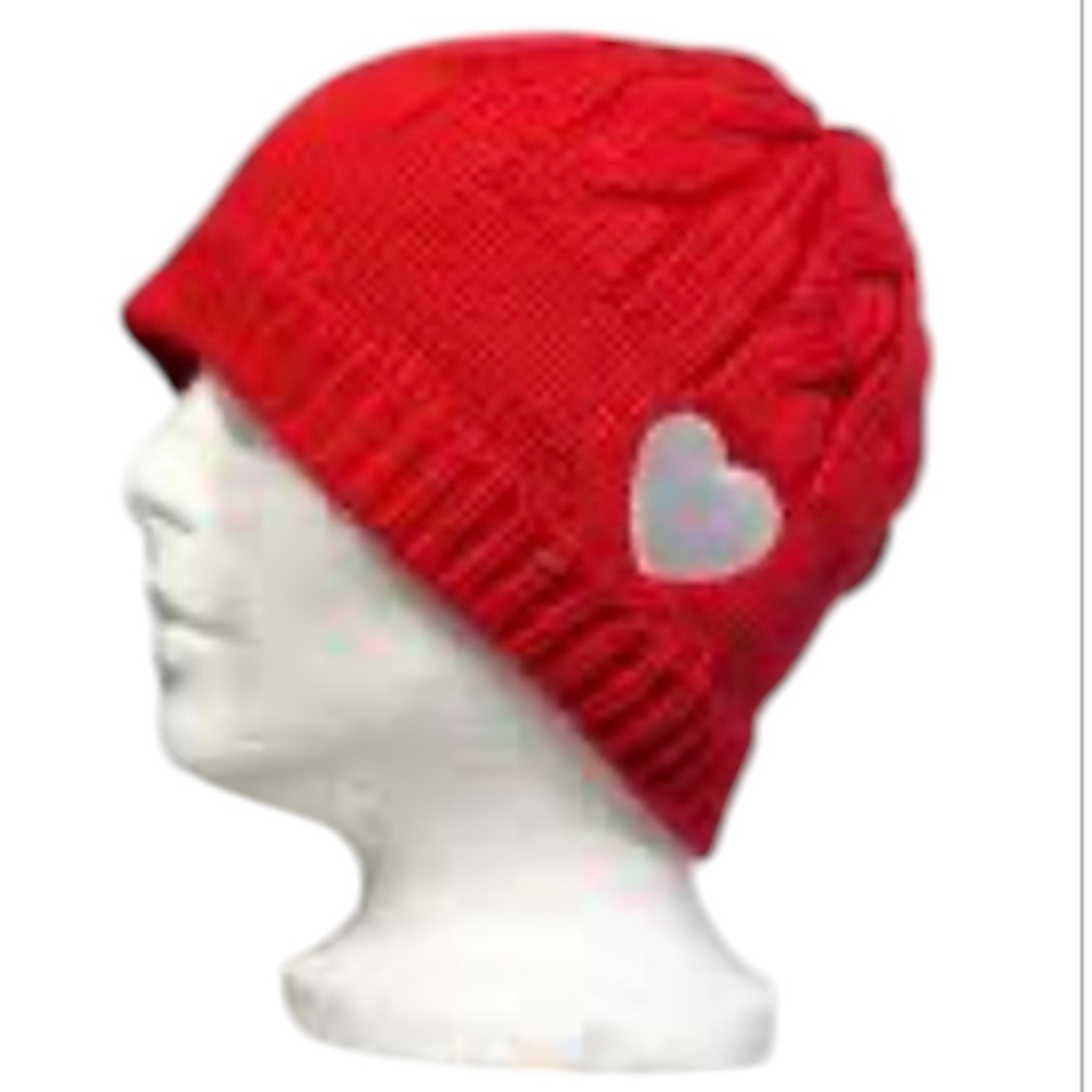 Winter Hat Unisex Red Cable Knit Toque Heart and Stroke Foundation Heart Beanie